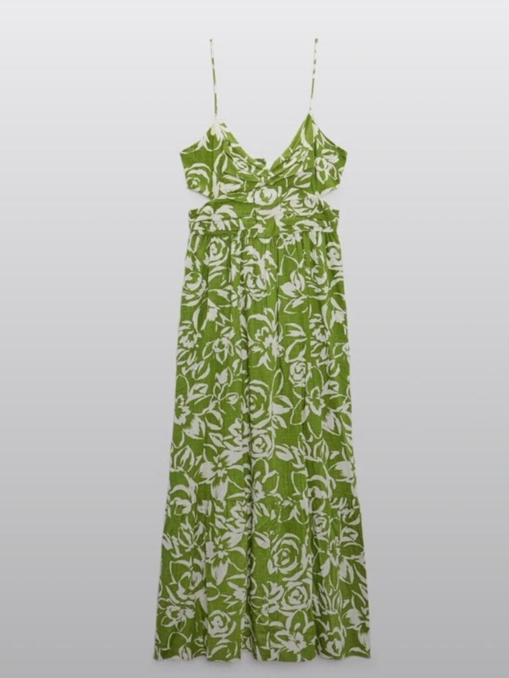 Zara Linen Floral Cutout Maxi Dress — Size XS | Green & White | Worn Once - Picture 3 of 10